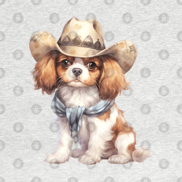 Cowboy Cavalier King Charles Spaniel Dog by Chromatic Fusion Studio